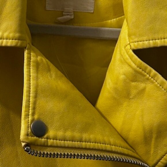Avec Les Filles Bright Yellow Relaxed Lined Vegan Leather Boho Moto Zip Jacket - Picture 4 of 16